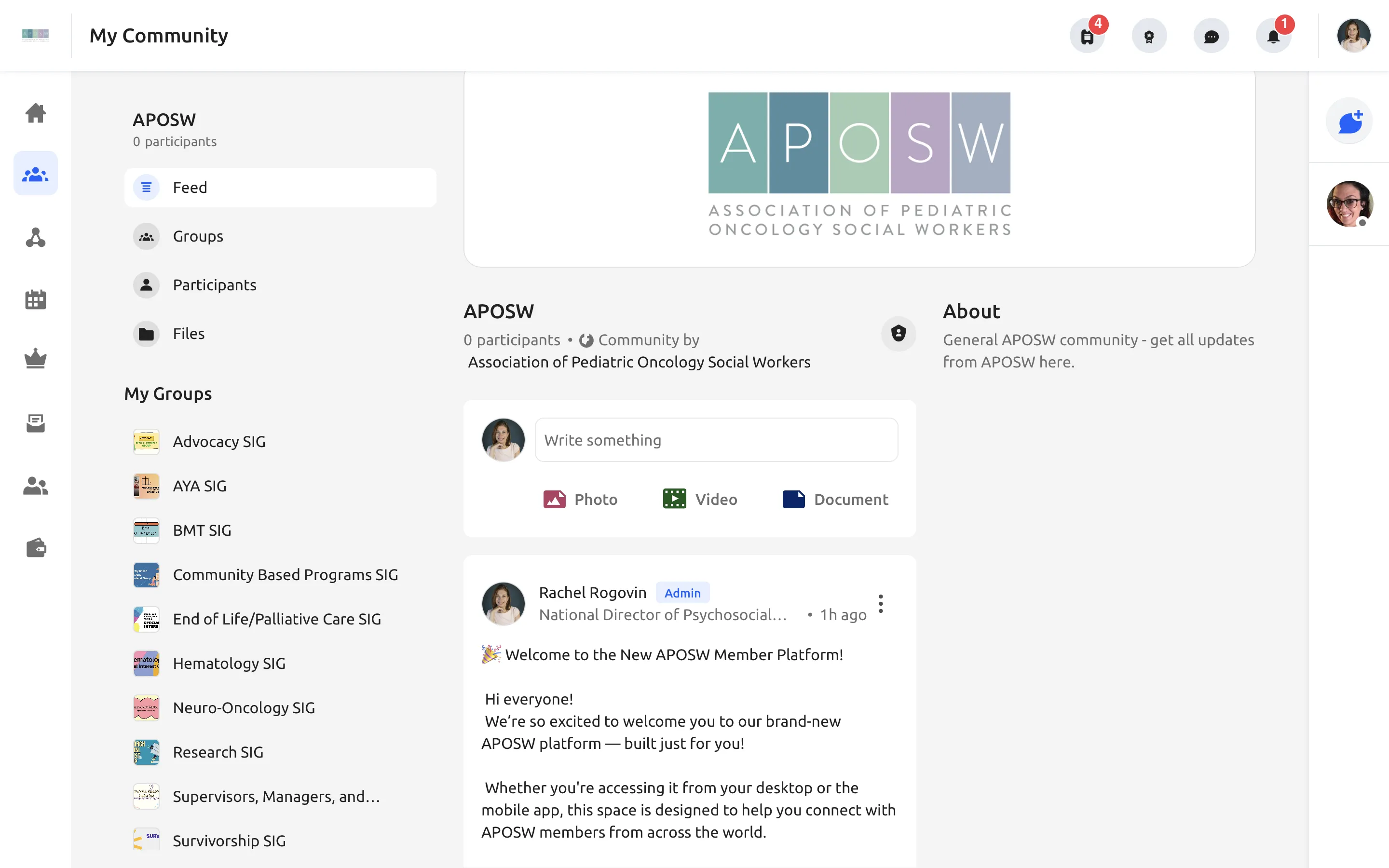 Screenshot of APOSW's new online community